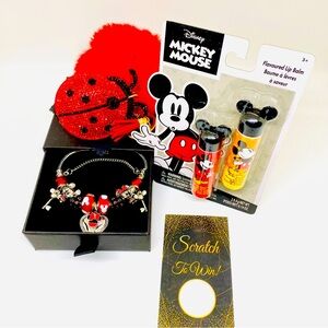 Disney Collectors Edition Micky Mouse Charm Bracelet w/Matching Chapstick Set